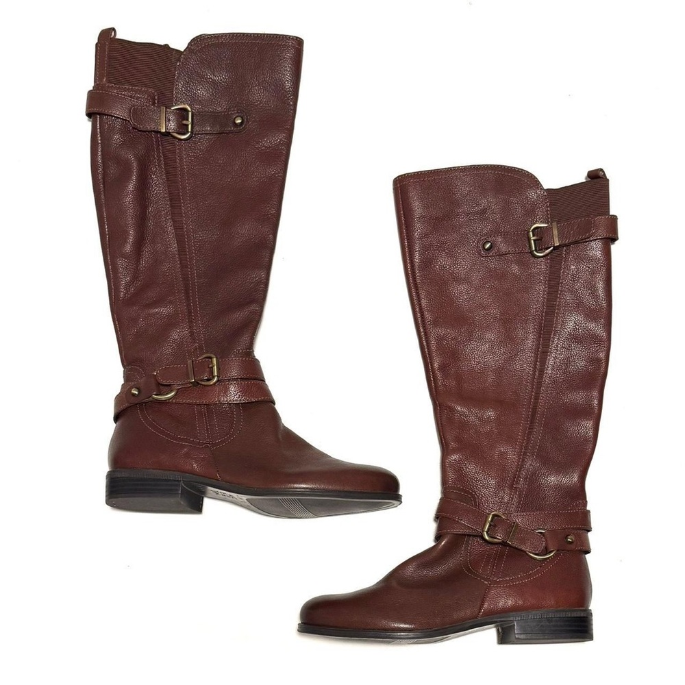 Naturalizer brown leather riding boots with side buckles